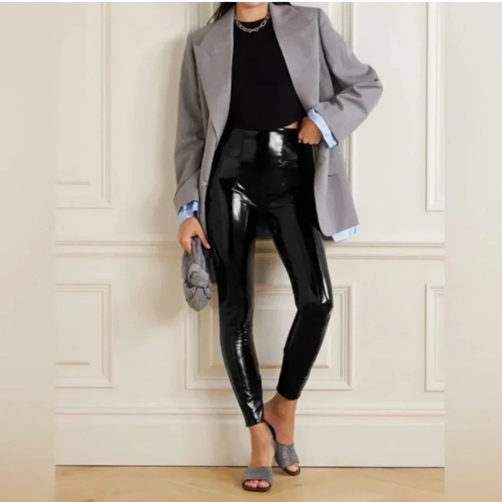SPANX BLACK FAUX PATENT LEATHER HIGH WAISTED LEGGINGS - Picture 10 of 12
